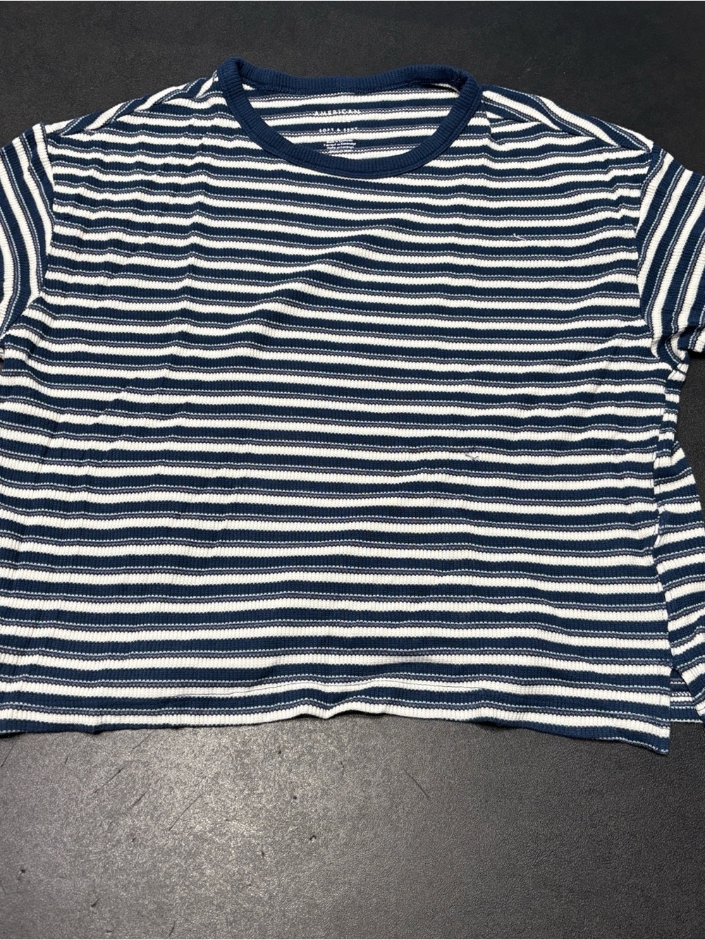 American Eagle Outfitters Navy and White Striped Short Sleeve Tee